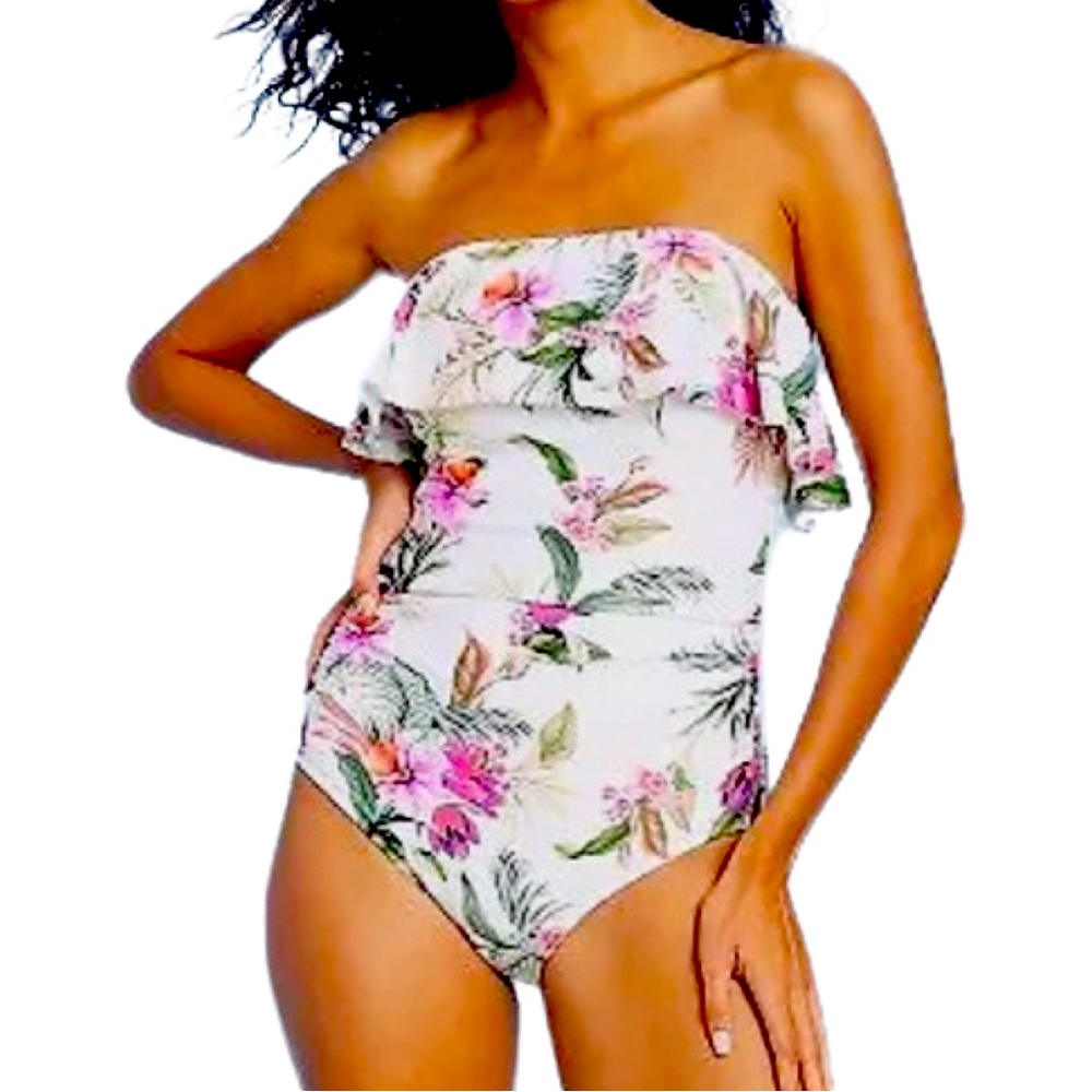 NWT Strap or strapless  Bandeau flounce front swimsuit by Kona Sol.